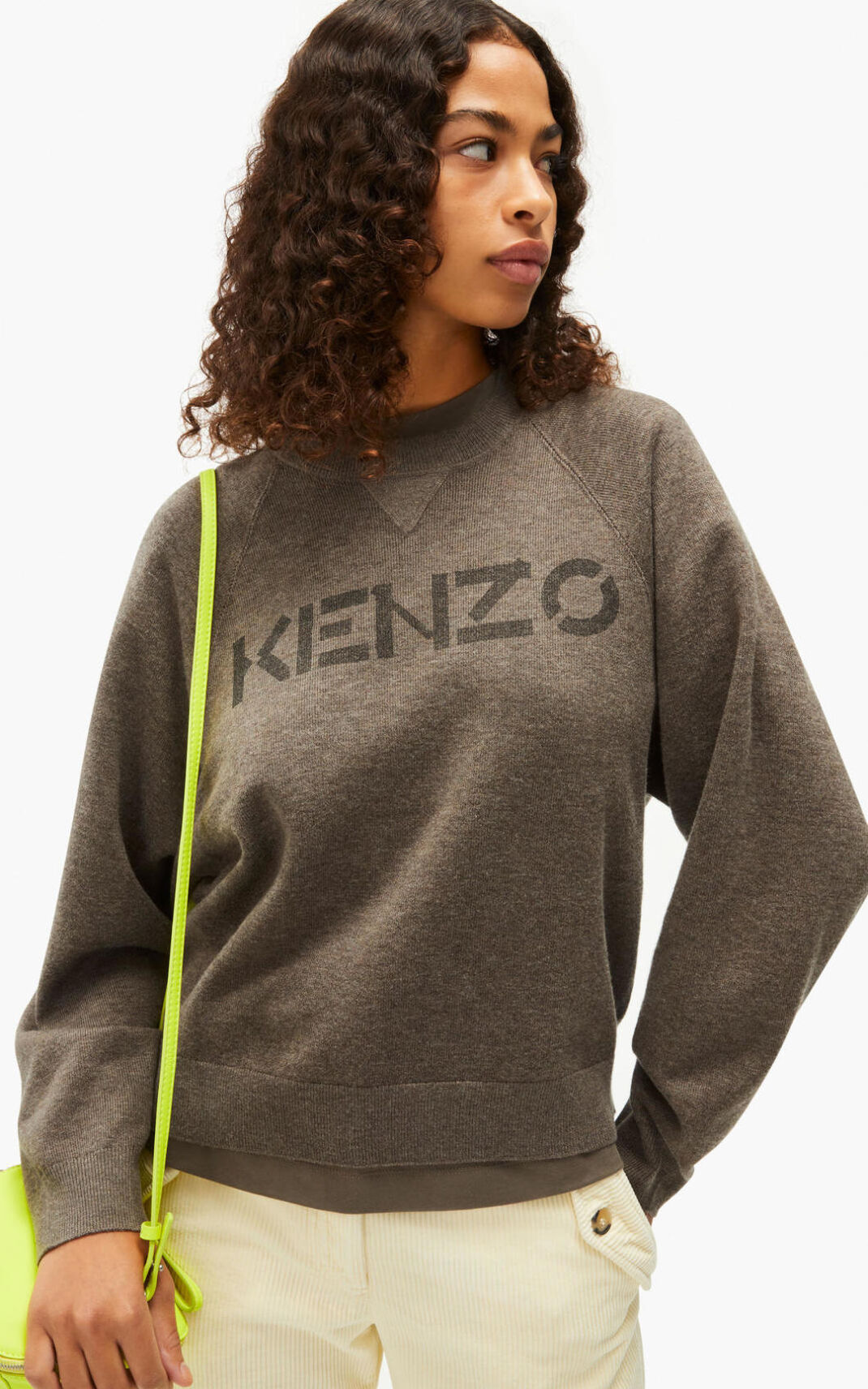 Kenzo Logo merino wool Kazak Bayan Kahverengi | 5048-MYZAS